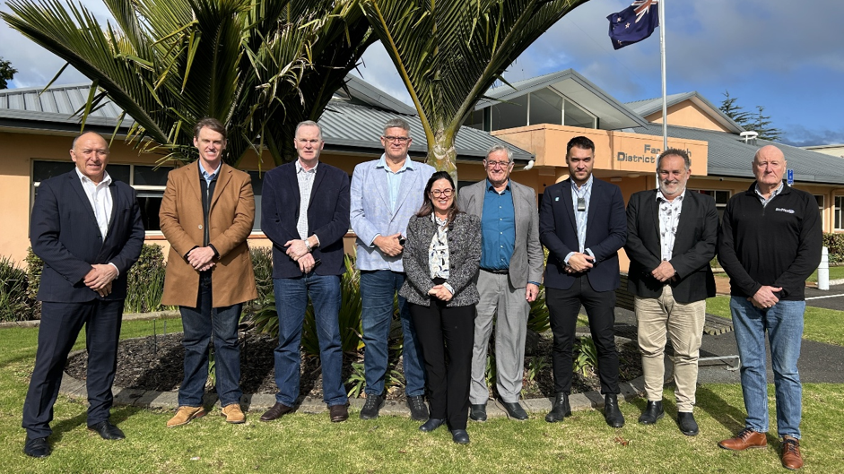 Members of the Local Government Reform Elected Member Steering Group outside the Far North District Council offices in Kaikohe following Monday's meeting.