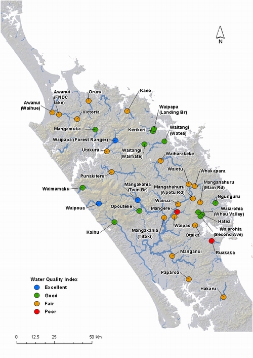 Figure 61: Surface freshwater quality classifications for the Northland region based on the River Water Quality Monitoring Network.