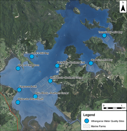 Description: Figure 86: Whangaroa Harbour water quality monitoring sites.