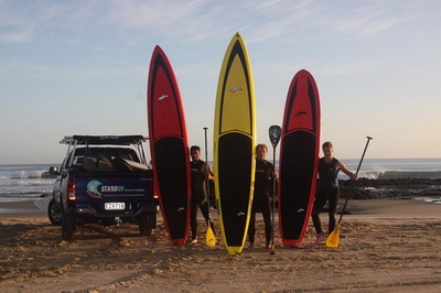 Paddleboards standing on beach. Paddleboards standing on beach.