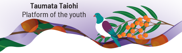 Decorative graphic header with Taumata Taiohi Platform of the youth.